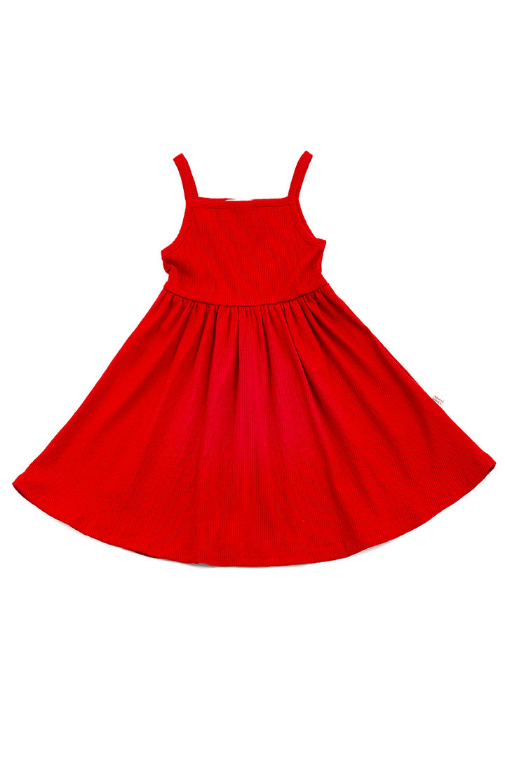 KIDS BAMBOO RED RIB DRESS