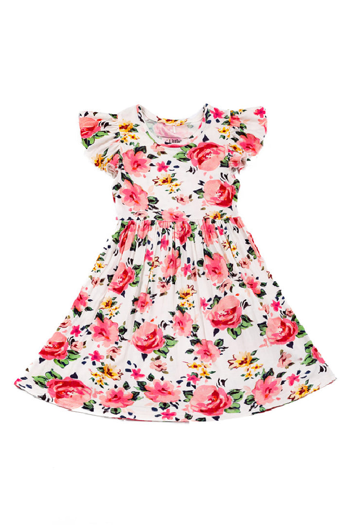 Girls Bamboo Floral Ruffled Twirl Dress