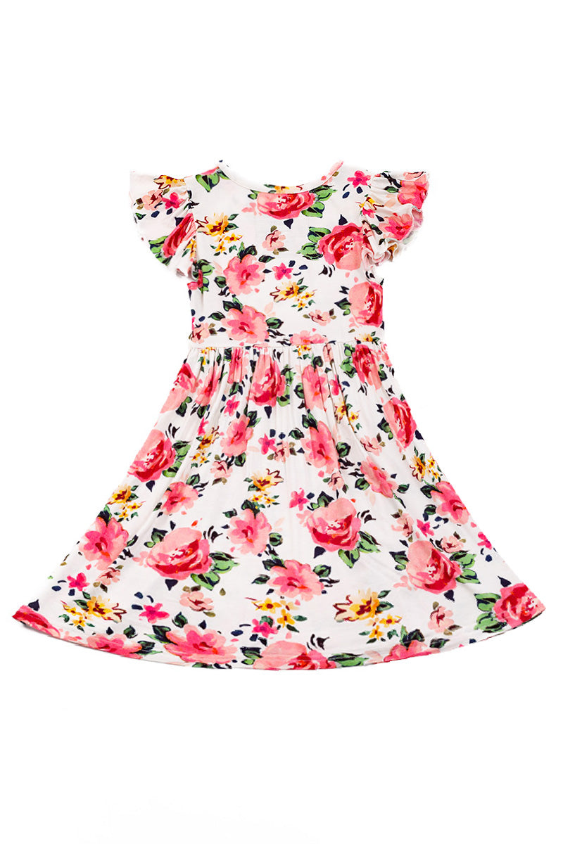 Girls Bamboo Floral Ruffled Twirl Dress