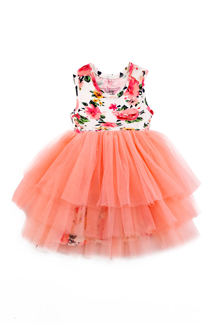 Girls BamBoo Floral Coral Tulle Dress