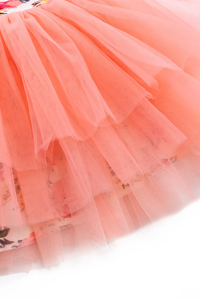 Girls BamBoo Floral Coral Tulle Dress