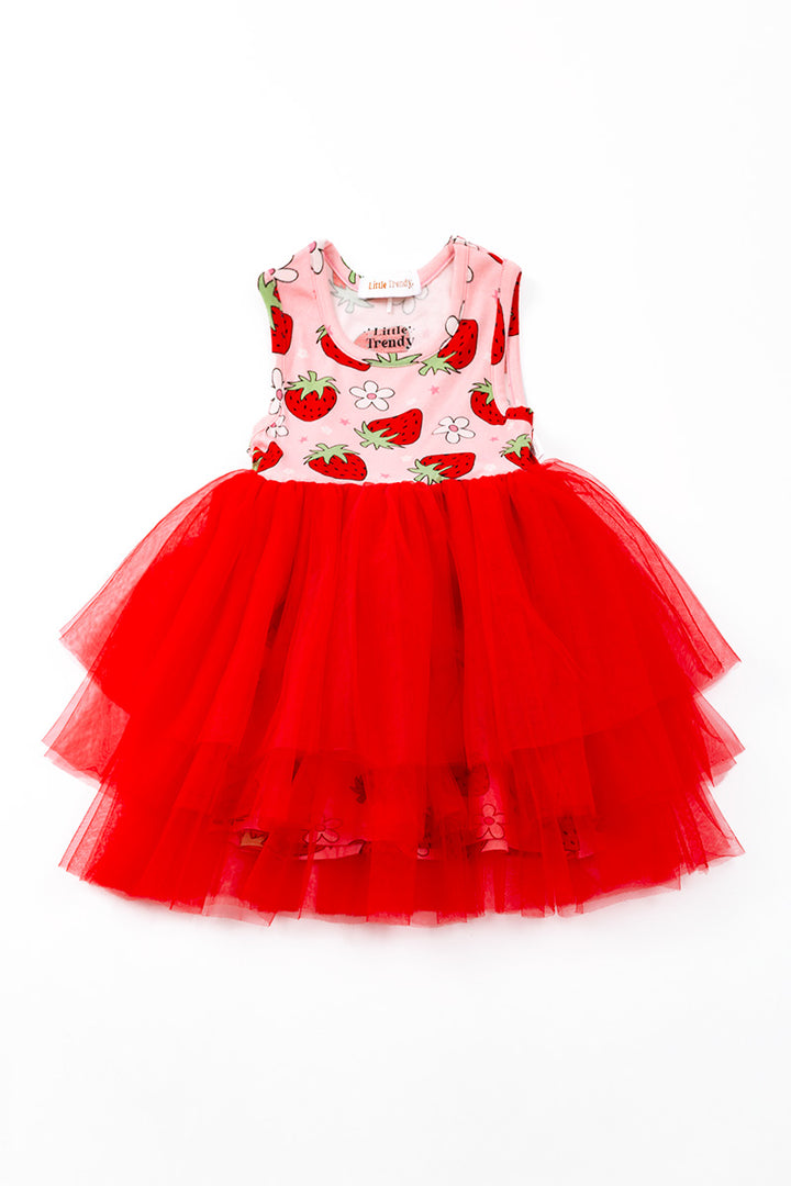 KIDS BAMBOO STRAWBERRY TULLE DRESS