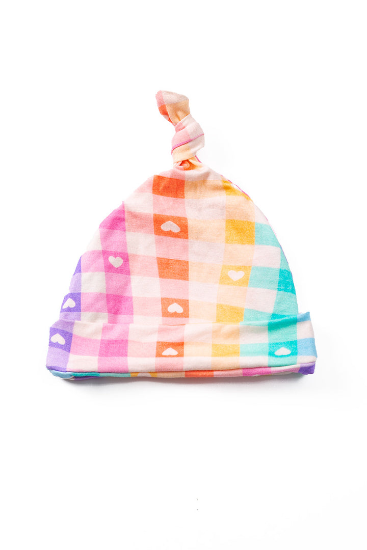 KIDS BAMBOO PLAID SWDDLE BEANIE SET