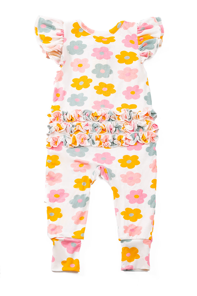 KIDS BAMBOO FLOWER PAJAMA ROMPER