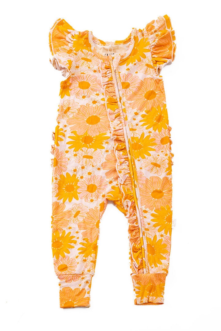 KIDS BAMBOO SUNFLOWER PAJAMA ROMPER