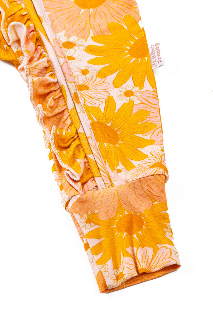 KIDS BAMBOO SUNFLOWER PAJAMA ROMPER