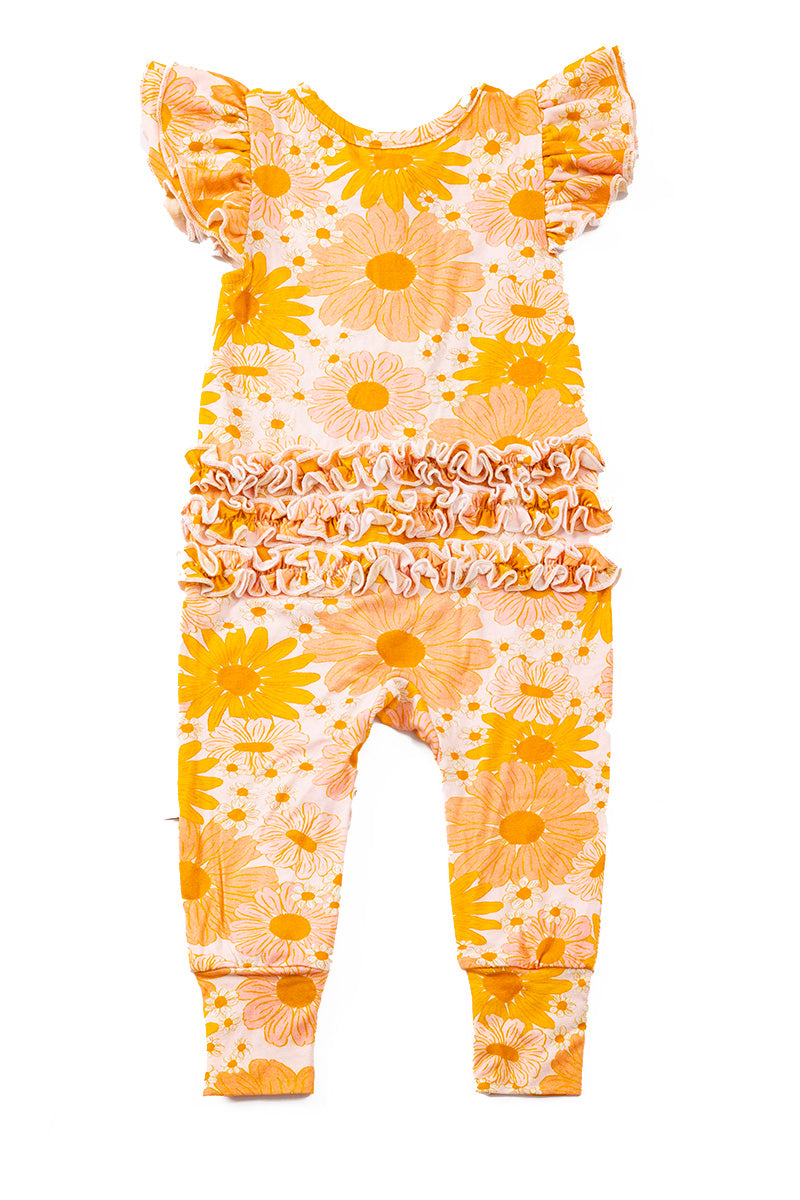 KIDS BAMBOO SUNFLOWER PAJAMA ROMPER